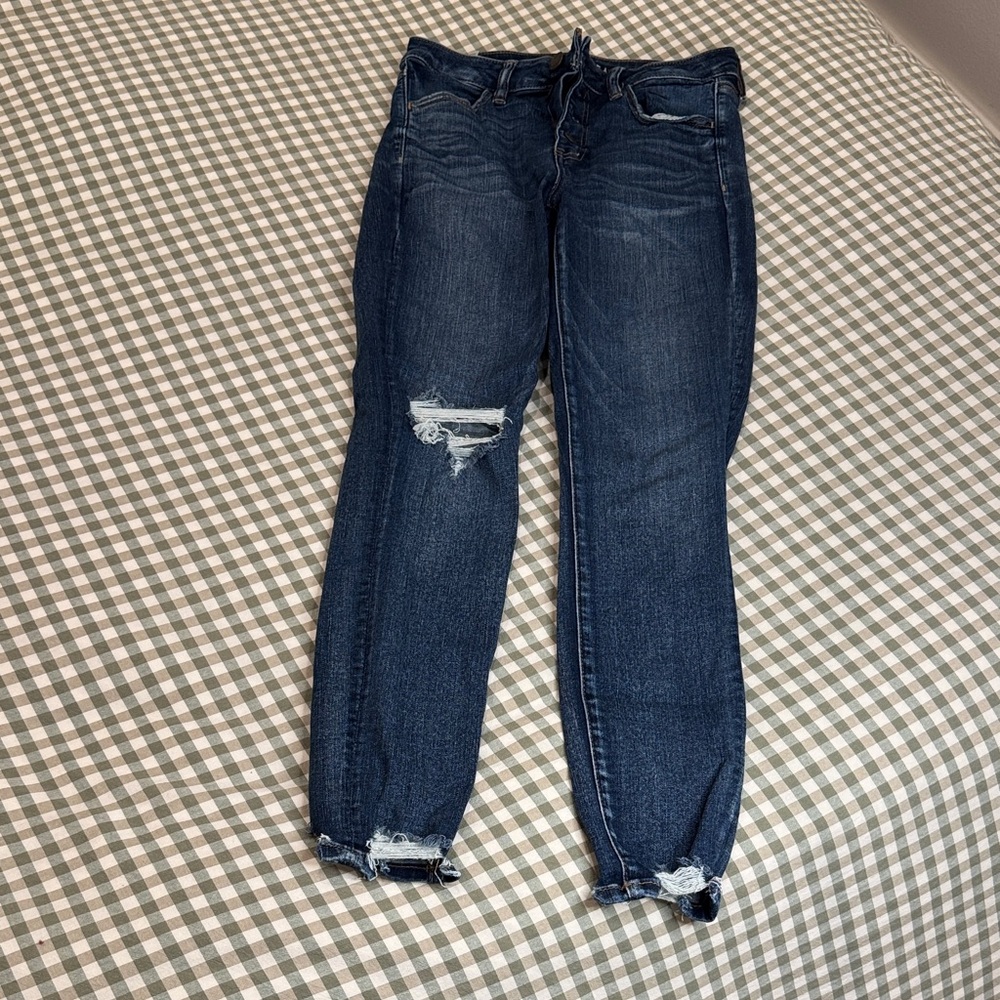 American Eagle Outfitters Dark Blue Distressed Skinny Jeans